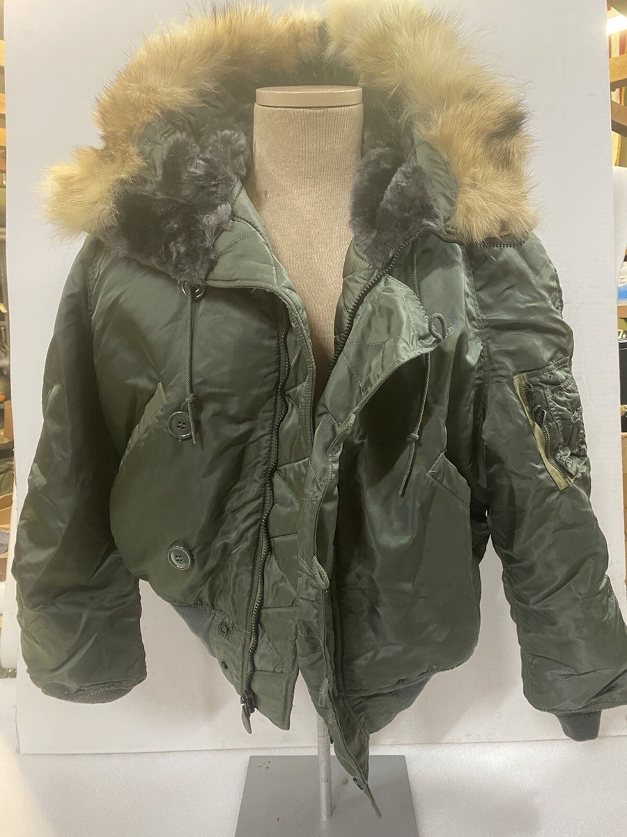 Vintage 1971 USAF Heavy Flight Jacket N-2B with coyote Fur Hood