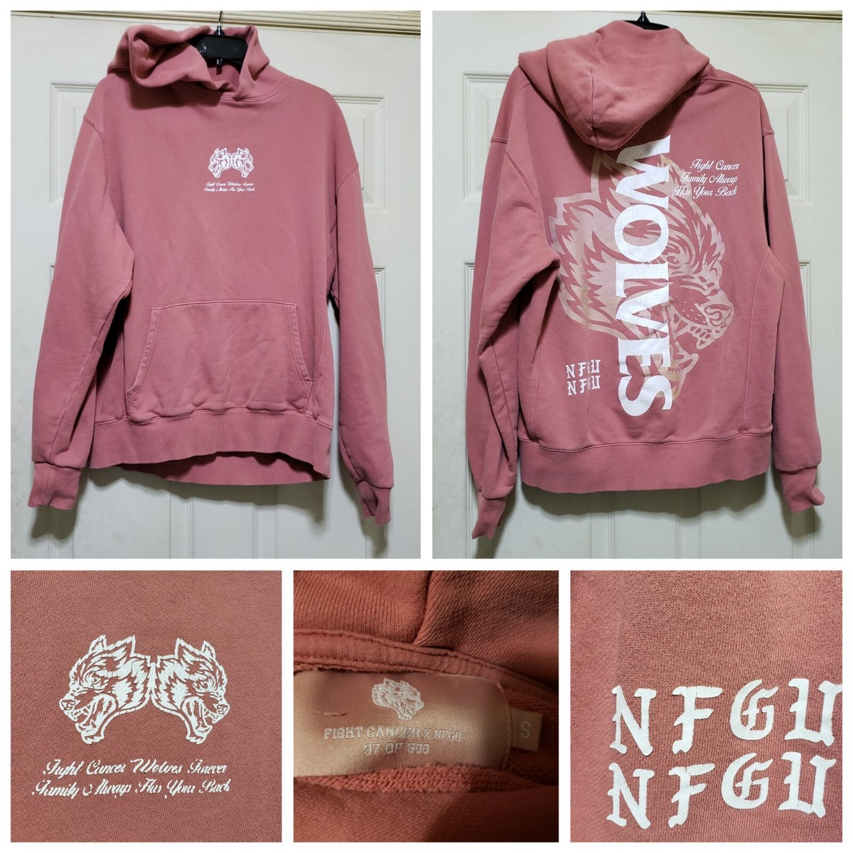 Darc Sport Wolves Hoodie Men Small Pink Fight for Cancer NFGU Gym