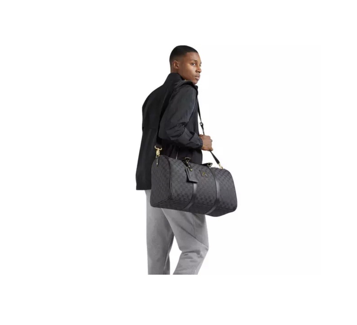 🔥Air Jordan Monogram Canvas Large Duffle Bag Black & Gold