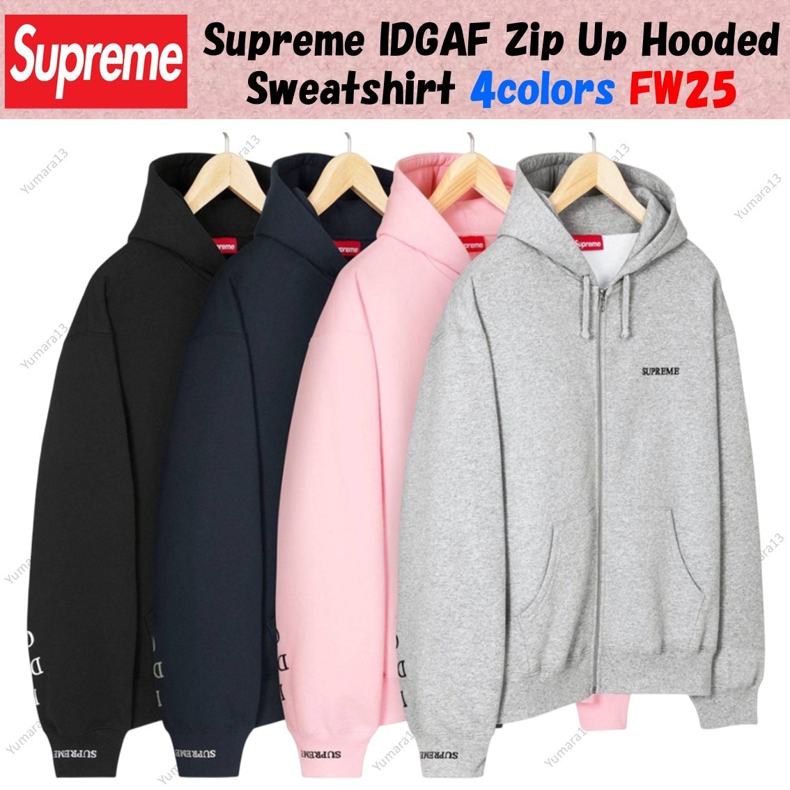 Supreme IDGAF Zip Up Hooded Sweatshirt 4colors FW25 | eBay