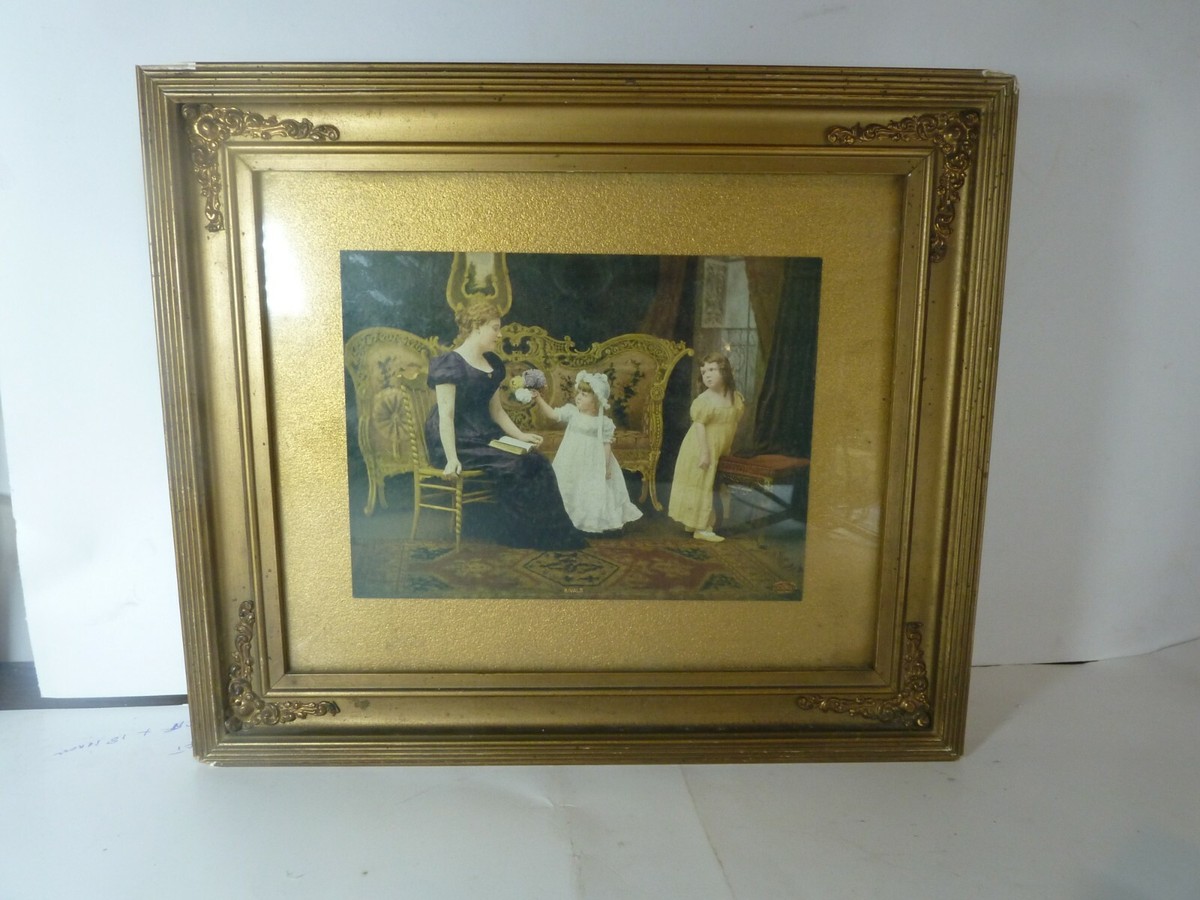 Antique Edwardian Print 1901 J I Austen Co. Chicago Original Frame