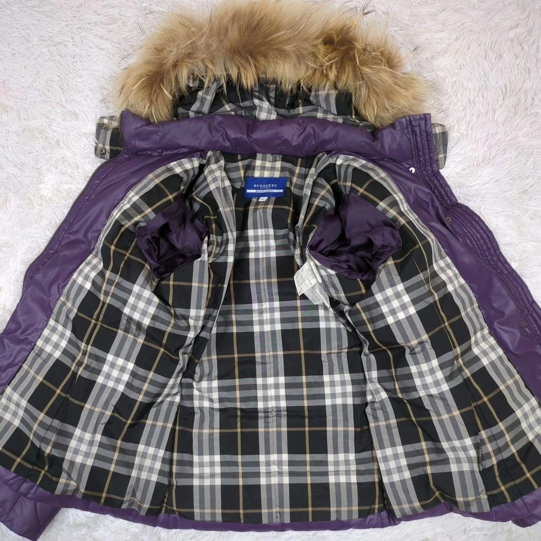 Burberry Blue Label Down Jacket Raccoon Fur Nova Check Hood
