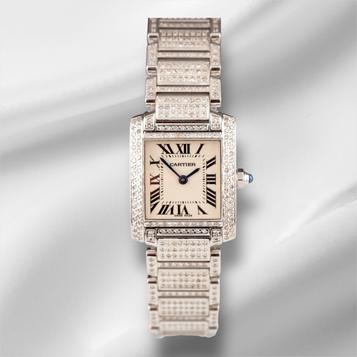 Cartier Tank Francaise 20mm Custom Iced Out 4ct Genuine Diamonds
