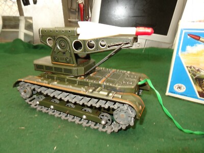 AMAZING VINTAGE RARE MASUDAYA MS-58 MISSILE TANK TIN JAPAN TOY