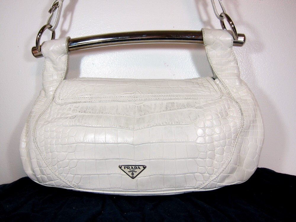 A Vintage Prada limited edition genuine Alligator leather white