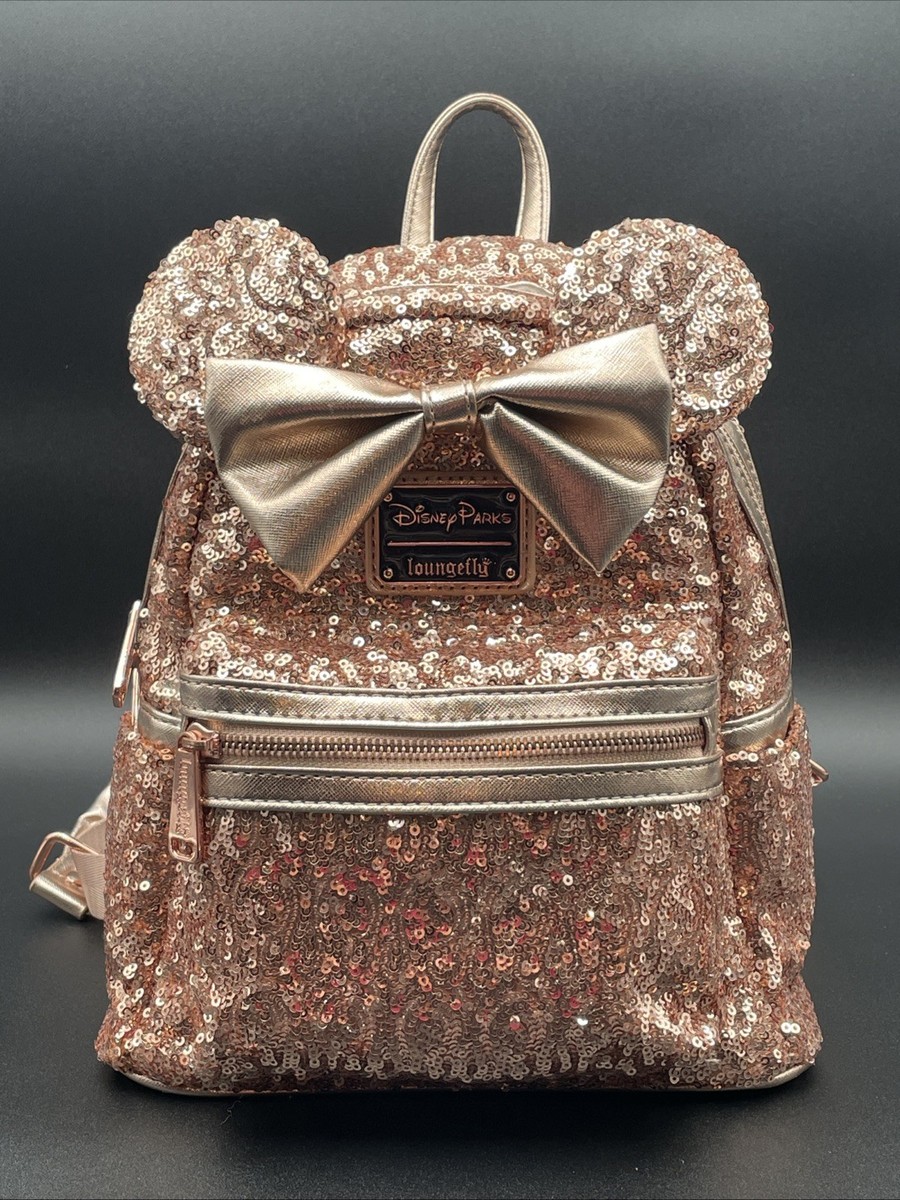 Loungefly Disney Minnie Mouse Rose Gold Sequined Sparkly Mini