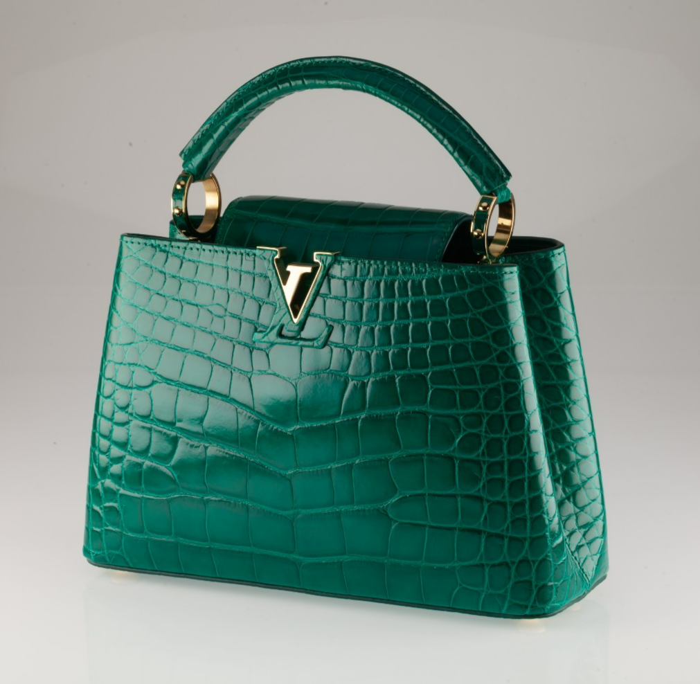 Louis Vuitton Green Alligator MM Capucines Purse Gold HW Box