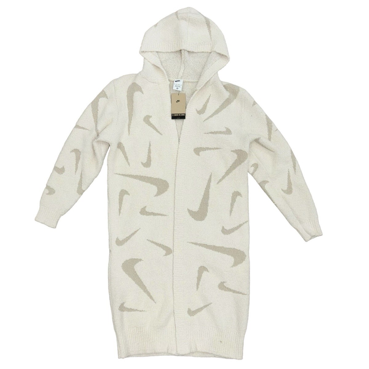 Nike Sportswear Phoenix Cozy Boucle White Long Knit Cardigan Size