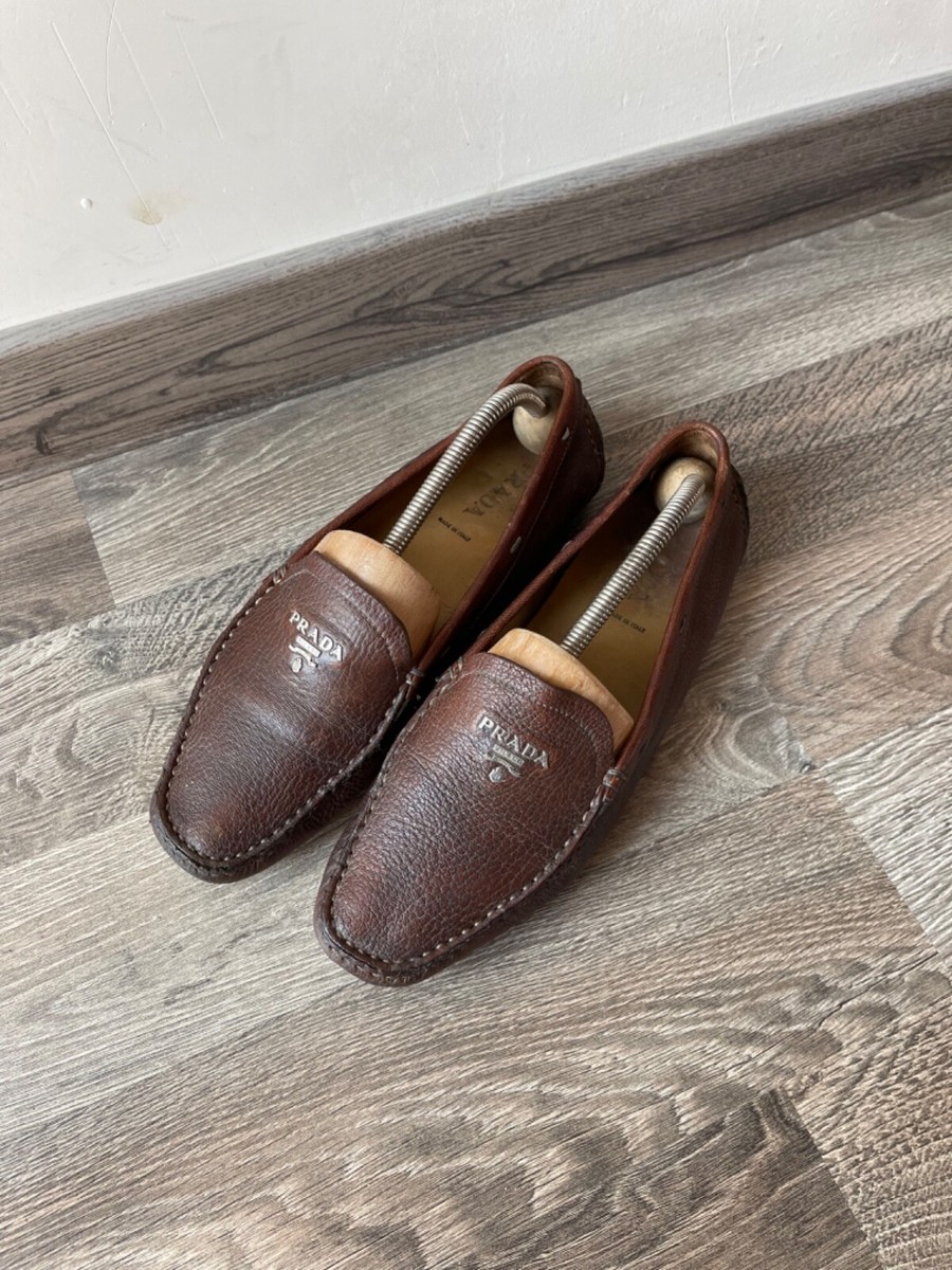 PRADA 1D8228 Womens Brown Leather Driving Moccasin Size 39 flats