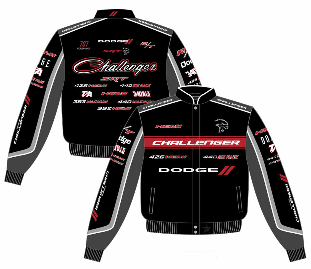 Dodge Challenger Cotton Jacket Mens Collage Logo Black Twill
