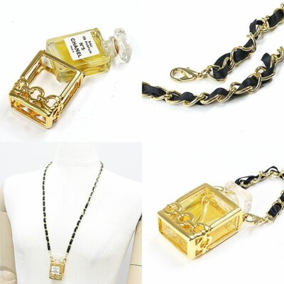 CHANEL No. 5 Perfume Bottle Necklace & Charm Gold Black Perfume