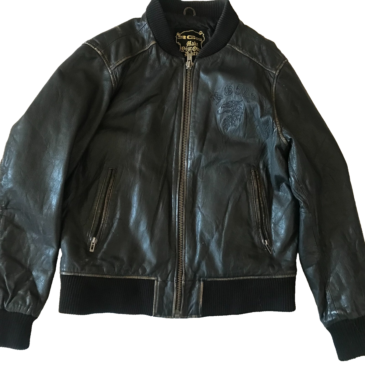 RG 512 FRANCE BLACK MEN'S BOMBER BIKER GOAT LEATHER JACKET LARGE