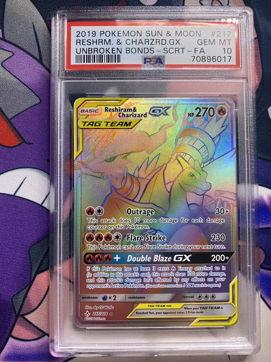 Pokemon Reshiram & Charizard GX 217/214 Secret Rainbow Gem Mint