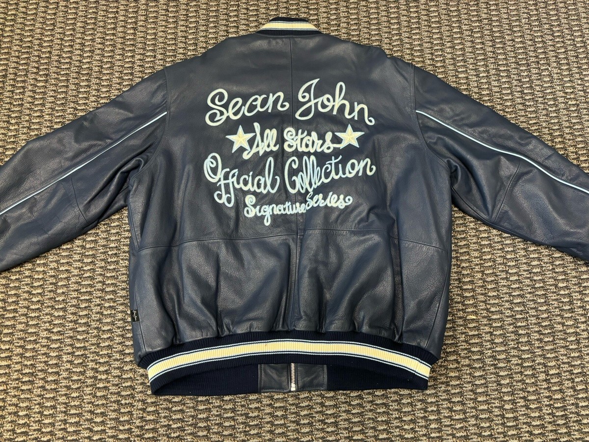 Sean John Blue Letterman Style Leather Jacket Size 2XL | eBay