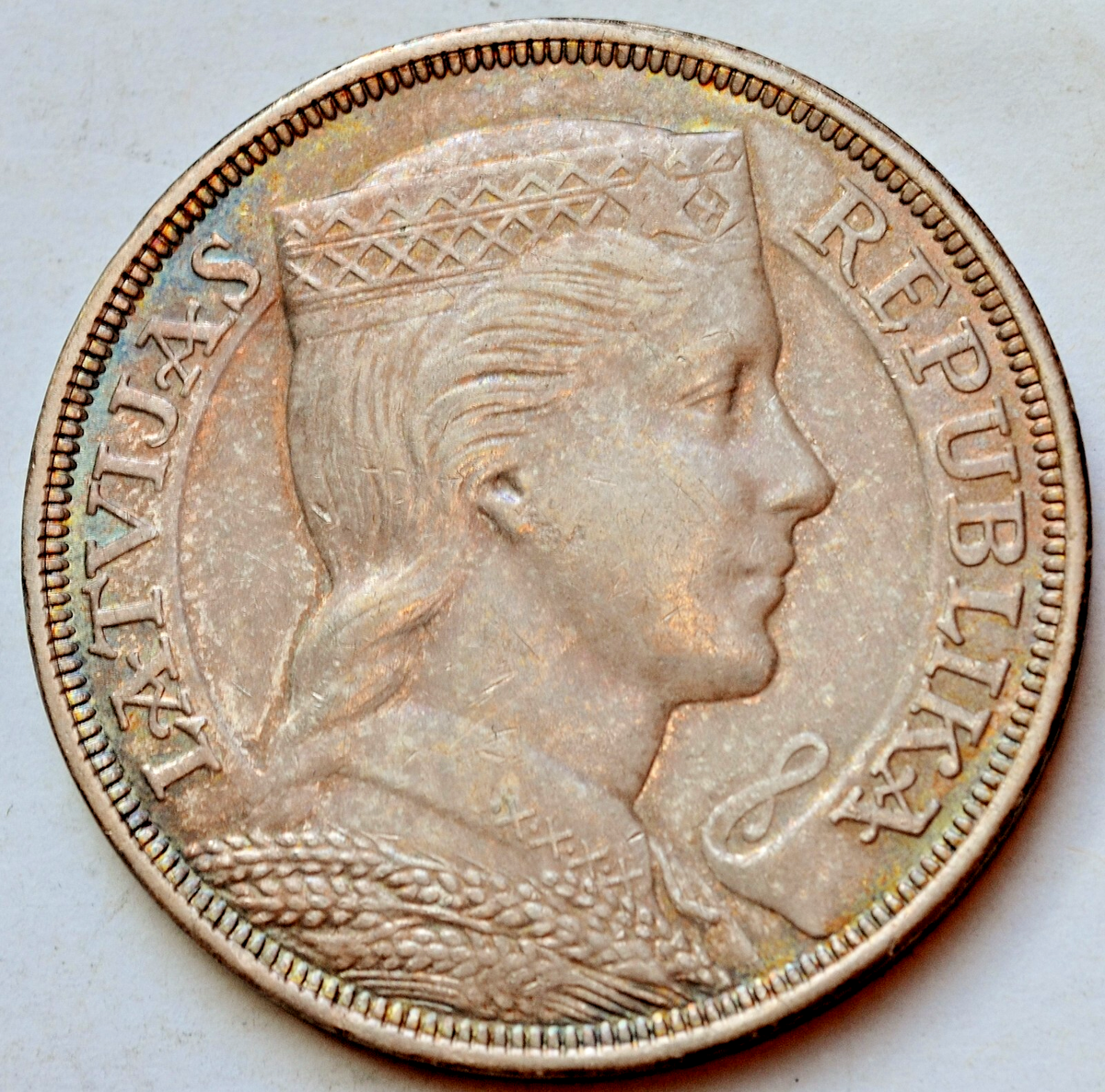 5 Lati 1931, Republic of Latvia, Maiden's head, LATVIJAS REPUBLIKA