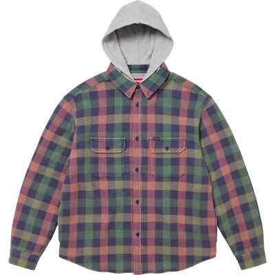 Supreme Waffle Plaid Hooded Shirt Black Multi 2colors FW24 | eBay