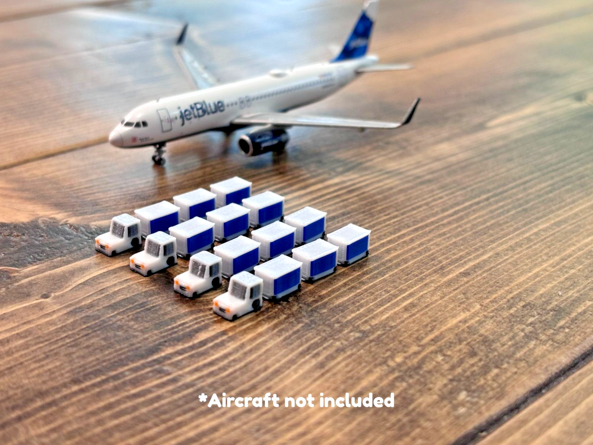 1:400 Model Airport Accessories - 16 Piece Baggage Cart & Tug Set