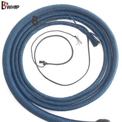 Indiana Jones Bull Whip 6 & 8 Foot 12 Plaits Blue Black Nylon Para