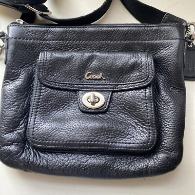 Coach Black Pebbled Leather Turn Lock Pocket Swingpack Crossbody