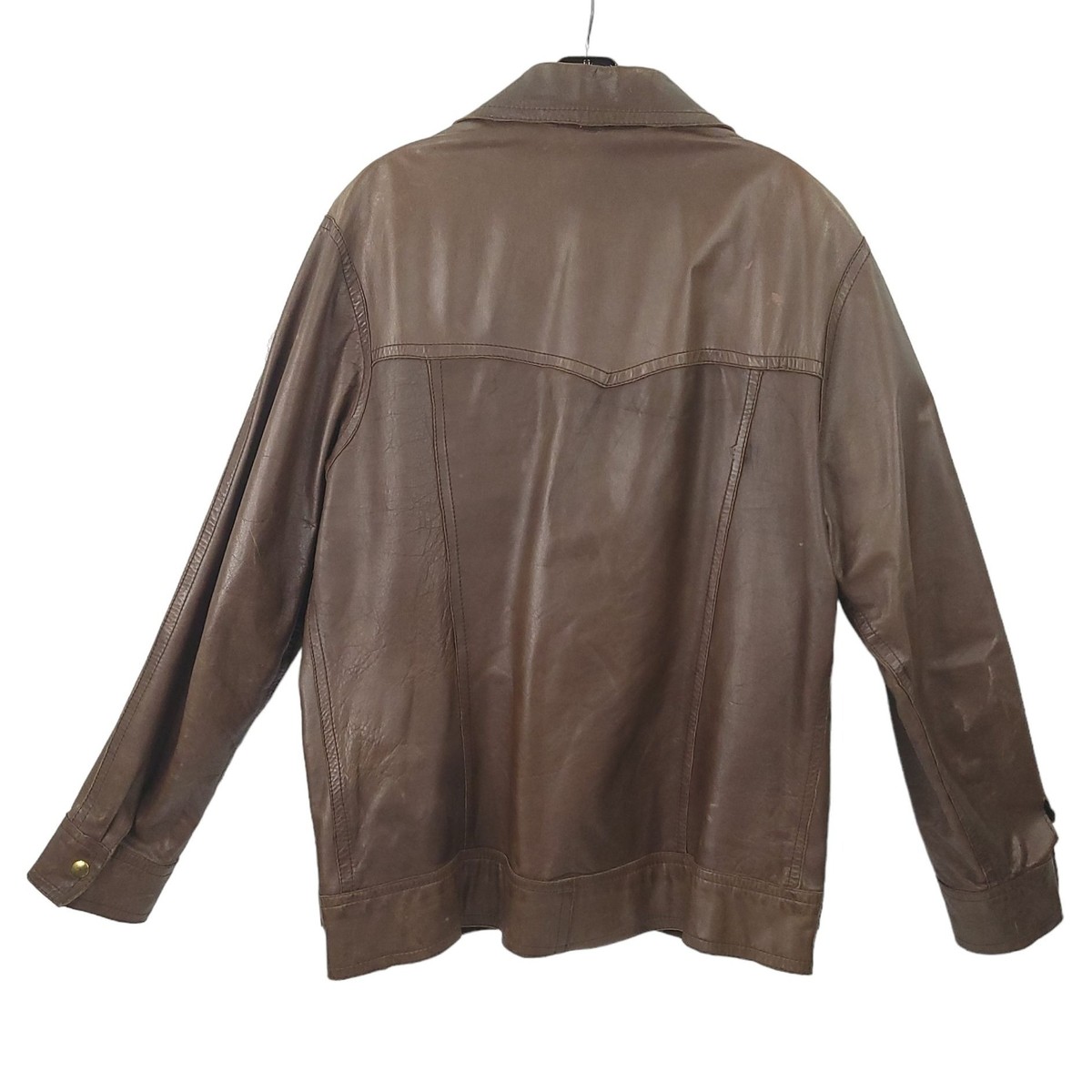 Vintage Brown Leather Snap Front Jacket Men L Made in England Flap