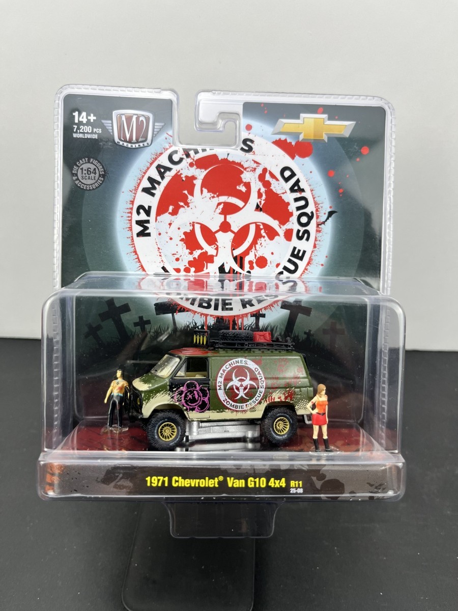 M2 Machines 2025 Diorama 1971 Chevrolet Van G10 4X4 Zombie Rescue