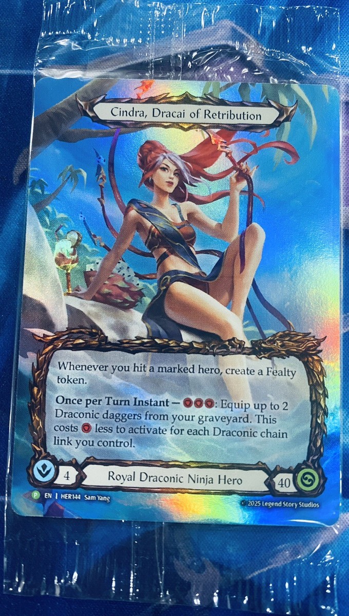 FAB TCG Cindra, Dracai of Retribution rainbow foil promo Pro Tour