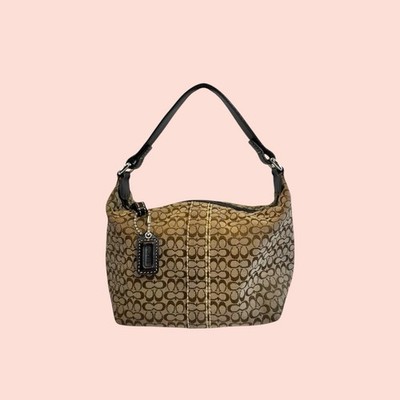 COACH Y2K Vintage Signature Jacquard Logo Leather MINI Hobo Top