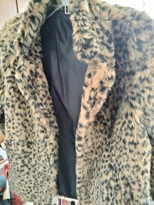 New Women's Leopard Print Faux Fur Jacket Washable Never Worn S/M