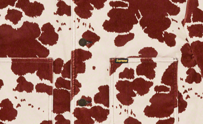 Supreme Velvet Chore Coat Cow Print Size Large Maroon SS20 | eBay