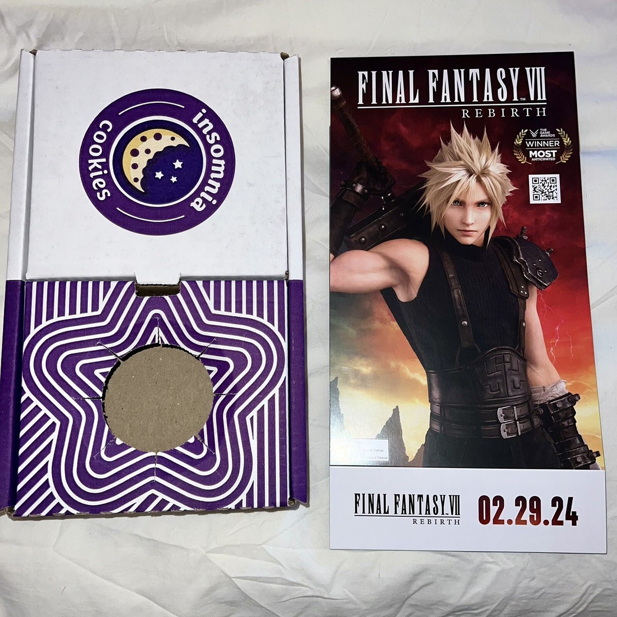 Final Fantasy VII 7 Rebirth Insomnia Cookies RARE Promo Box Sleeve