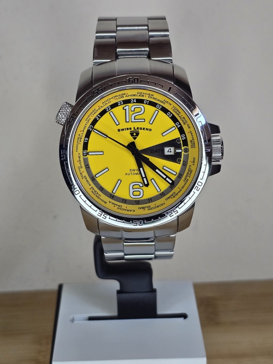 Swiss Legend World Timer Yellow Dial Watch. | eBay