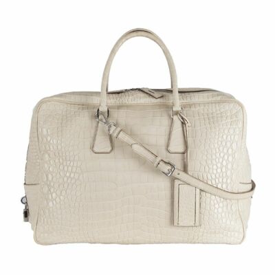 59600 auth PRADA off-white MATTE CROCODILE Weekender Travel Bag | eBay