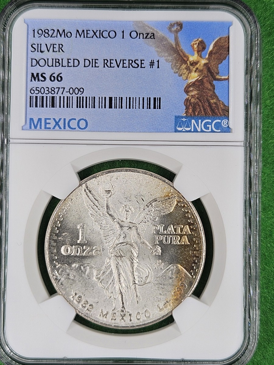1982 Libertad DDR #1 MS66 NGC 1onza Double Die Reverse Silver Coin