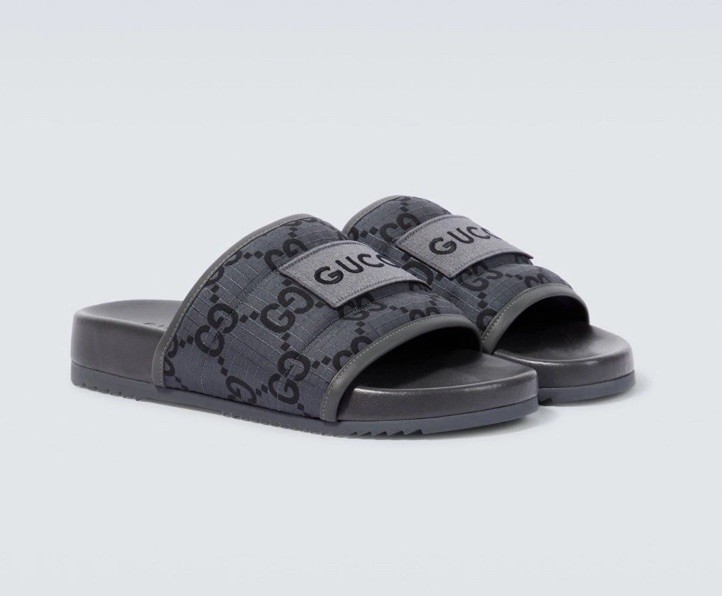 GUCCI Mens GG LOGO Ripstop Gray Slides Sandals 771466 Sz UK 8, US