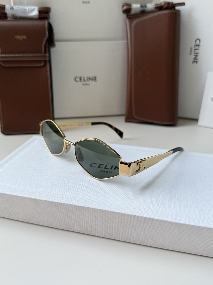 Celine CL40254U 30N Triomphe Metal Sunglasses Gold Frame Green