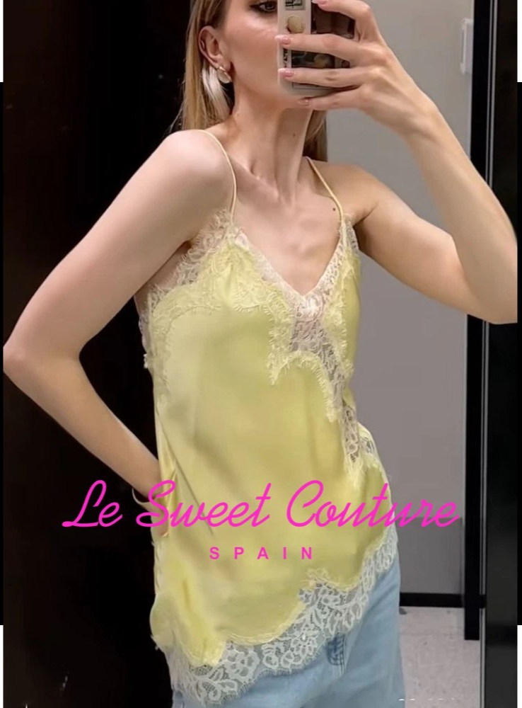 ZARA WOMAN NWT SS25 ZW COLLECTION LACE CAMISOLE TOP YELLOW 5919