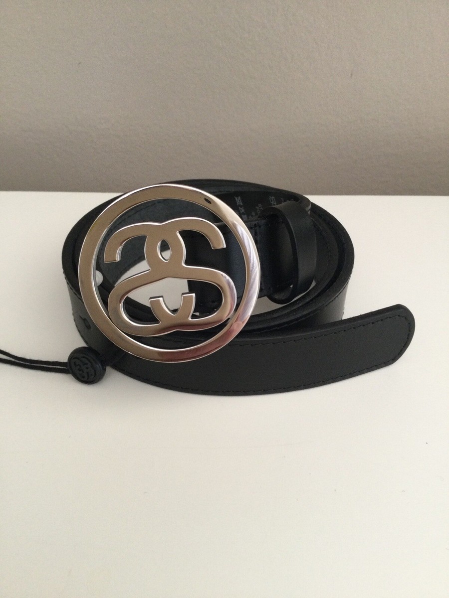 Stussy SS-Link Silver Buckle Black Leather Belt Size S/M | eBay