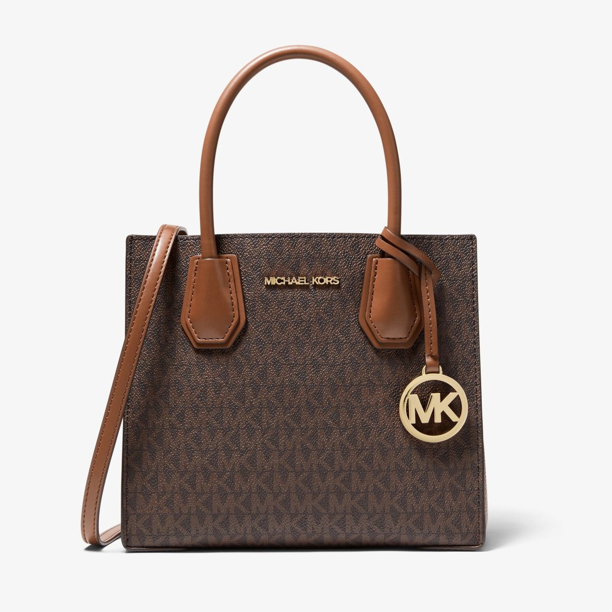 Latest Michael Kors MERCER Medium Brown Logo PVC Crossbody Bag