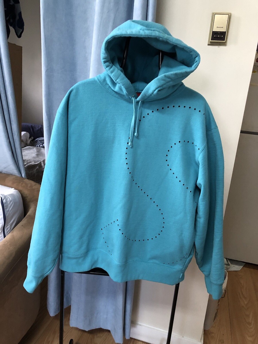 SS21 Supreme Laser Cut S Logo hooded sweatshirt size L large cyan
