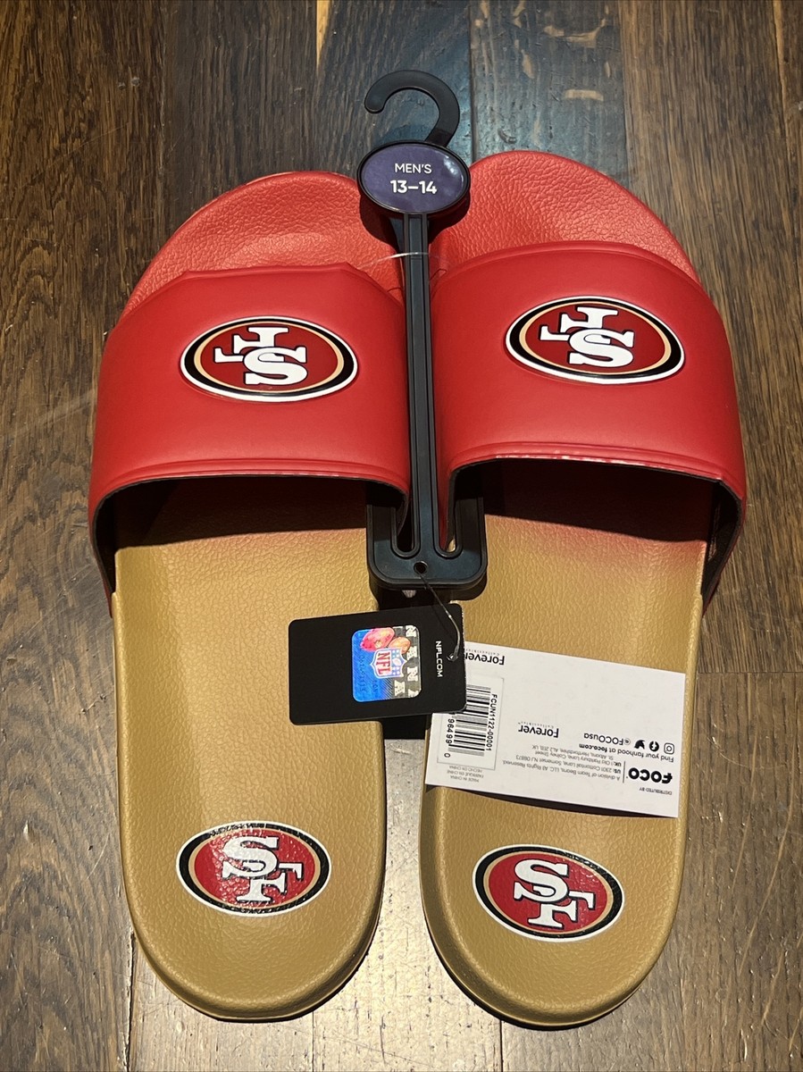 New Mens San Francisco 49ers Logo Red Gold Slides Foco Sandals