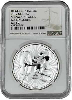 2017 Niue $2 Steamboat Willie Mickey Mouse 1 oz Silver Disney Coin
