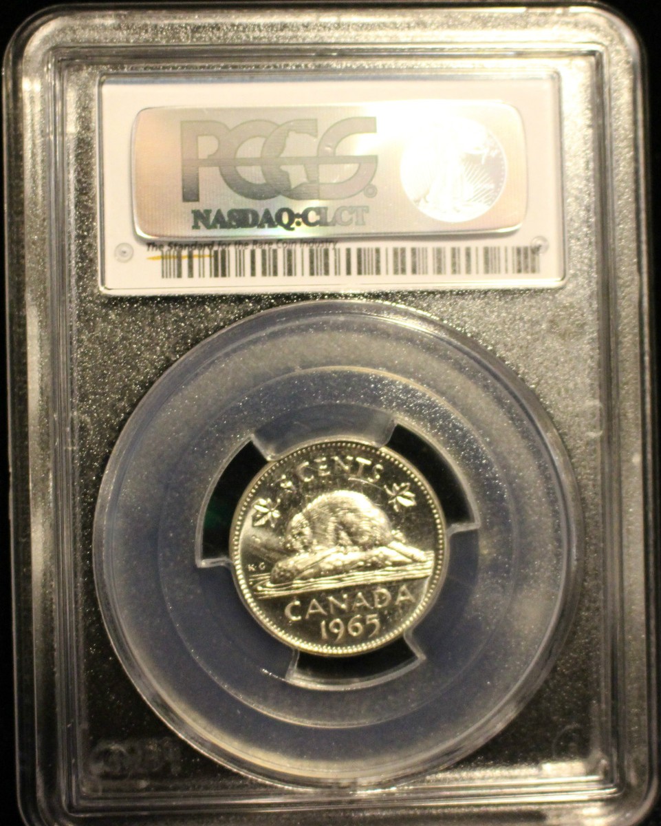 1965 Large Bead (DJ)**,PCGS Graded Canadian, Nickel 5 Cent, **MS