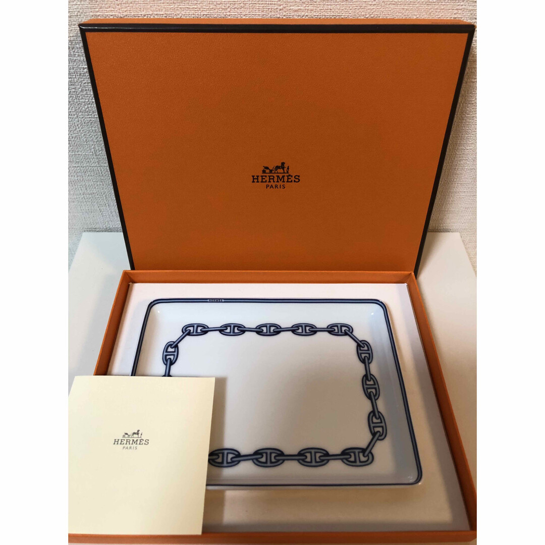 HERMES Paris Authentic Plate Chain D'ancre Blue Ashtray Porcelain