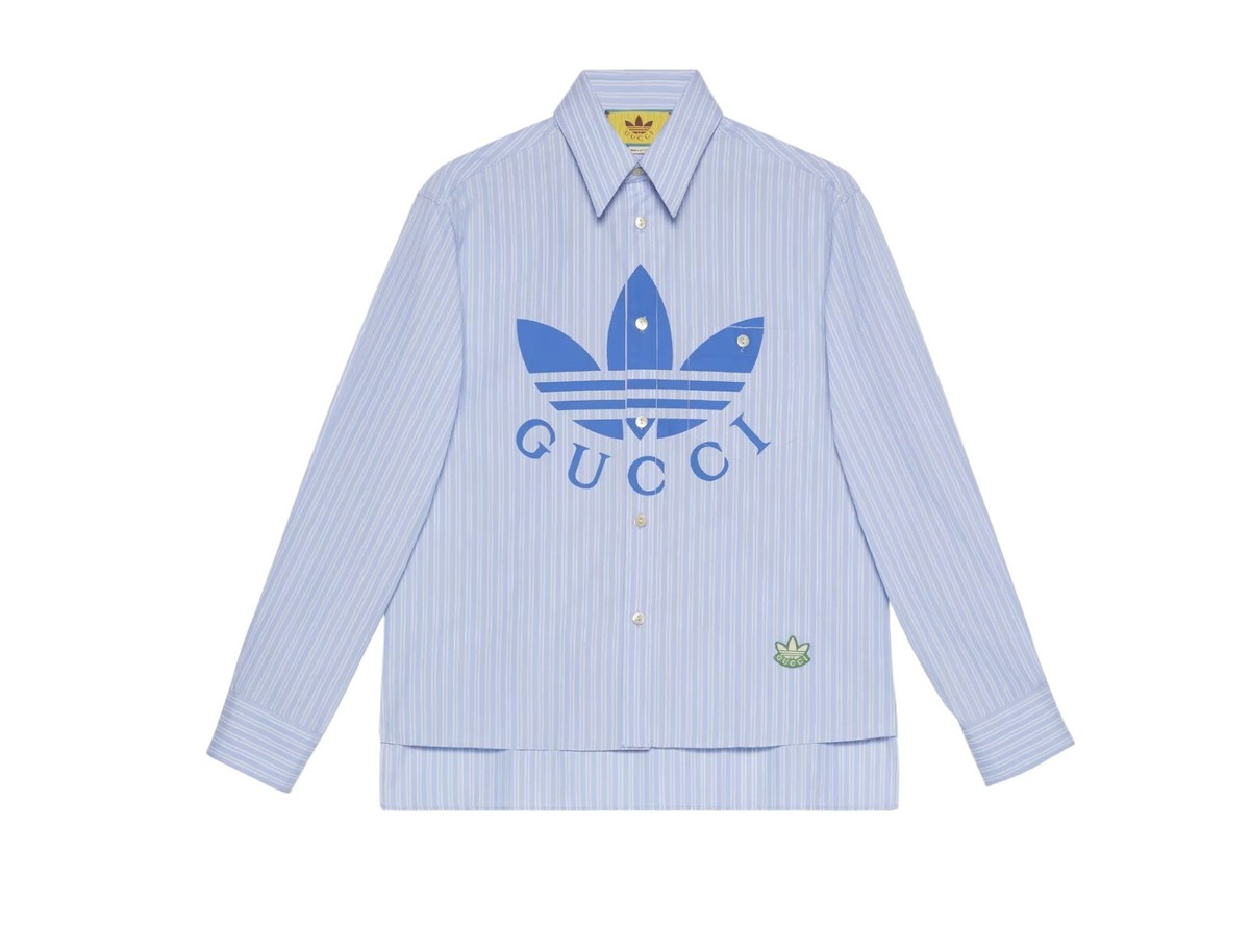 Men's Authentic Adidas X Gucci Striped Cotton Logo Oxford Shirt