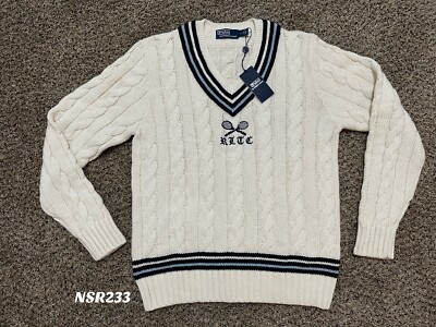 POLO RALPH LAUREN CABLE KNIT SWEATER RLTC TENNIS CLUB CASHMERE