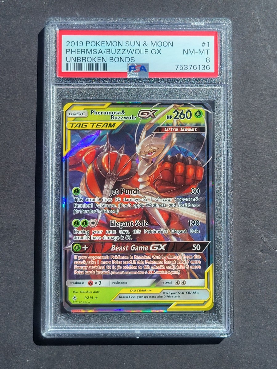 Pokemon PSA 8 PHEROMOSA & BUZZWOLE GX 1/214 - S&M UNBROKEN BONDS