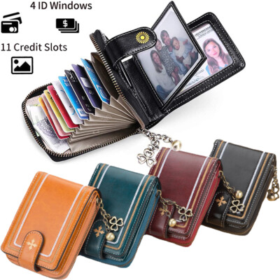 Womens RFID Blocking Leather Accordion Wallet Credit Card Holder