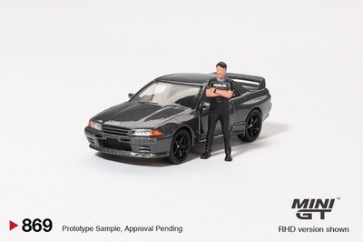 Mini GT 1:64 Nissan GT-R (R32) Gunmetal W/ Matsuda Figure Tsugio