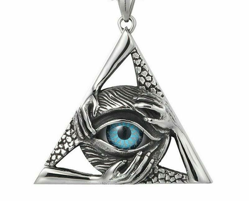 large EVIL EYEBALL HAND BLUE EYE pendant 24