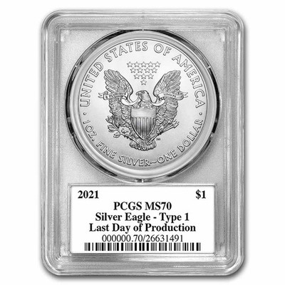 2021 Silver Eagle (Type 1) MS-70 PCGS (Last Production, Black) | eBay